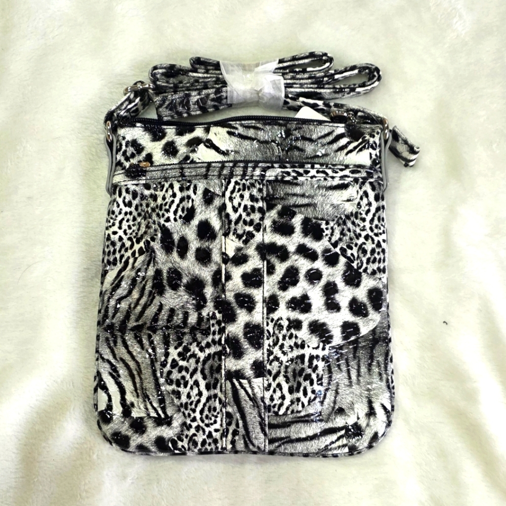 Candie's Black and White Snow Leopard Cheetah Print Vegan  Crossbody Bag